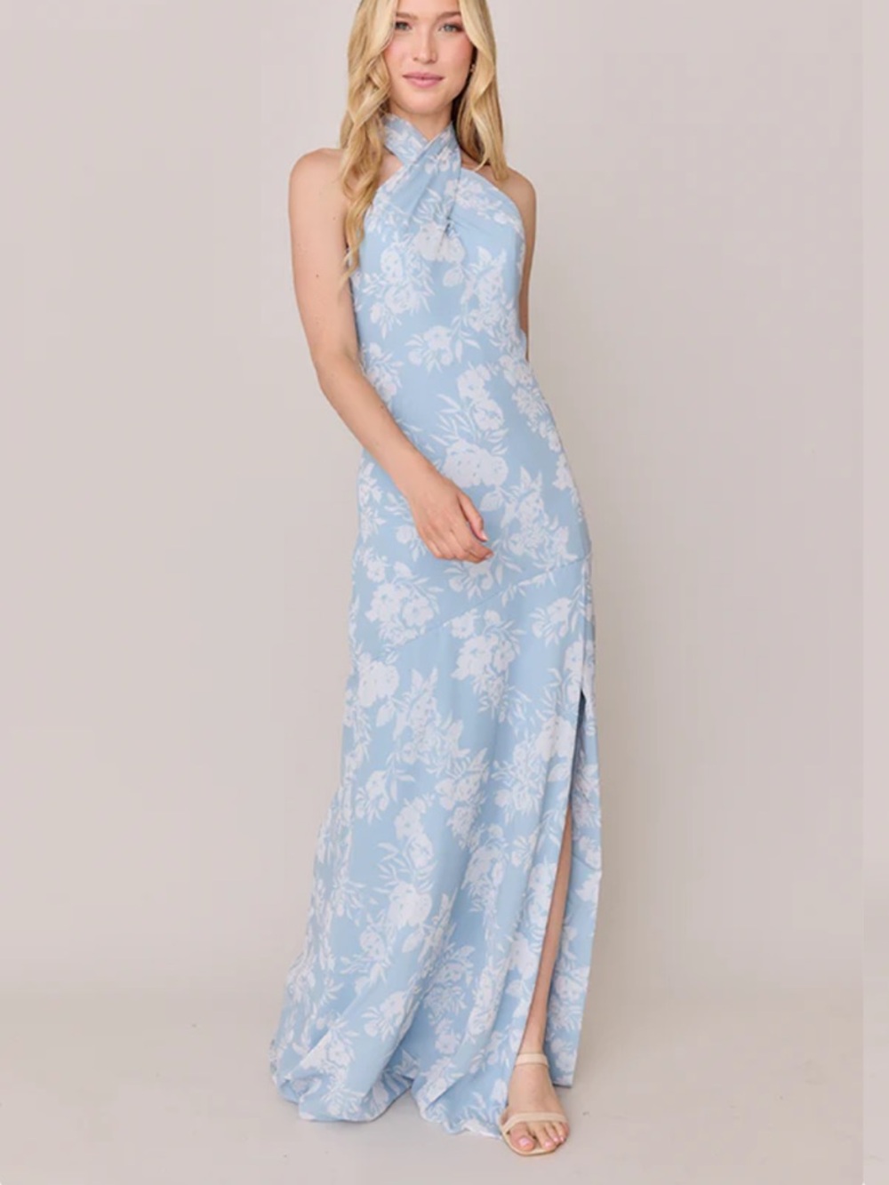 Revelry Athena Chiffon Floral Print Dress - Sky Blue Bouquet size 6